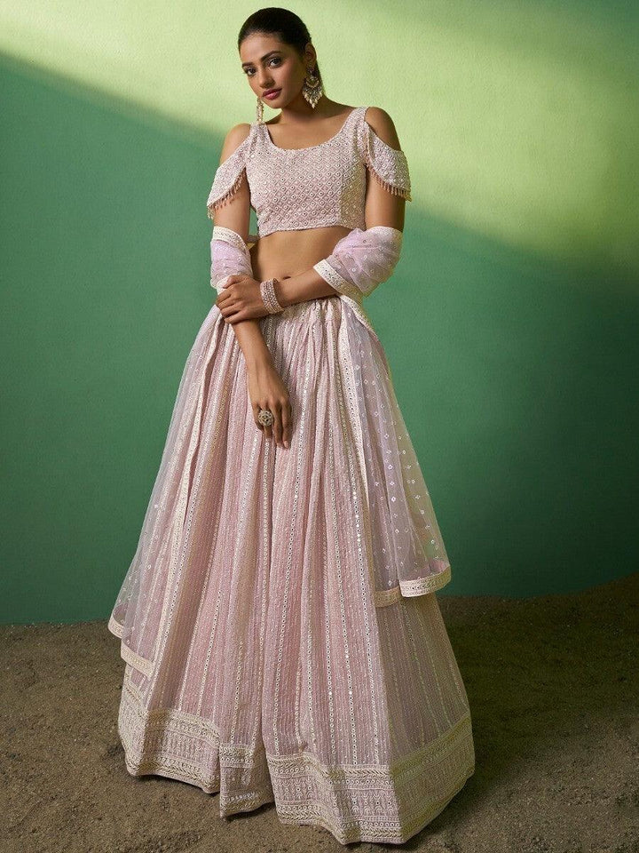 Pink Sequins Georgette Engagement Wear Lehenga Choli