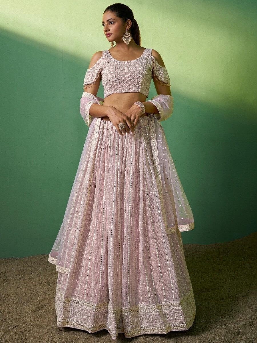 Pink Sequins Georgette Engagement Wear Lehenga Choli