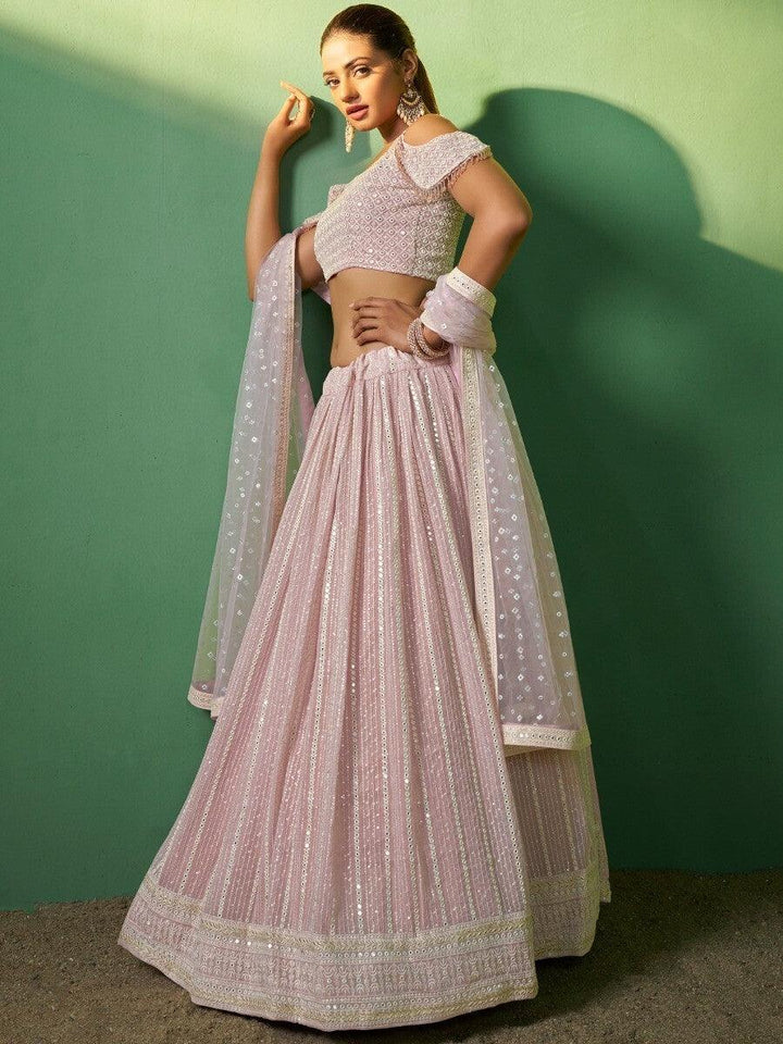 Pink Sequins Georgette Engagement Wear Lehenga Choli