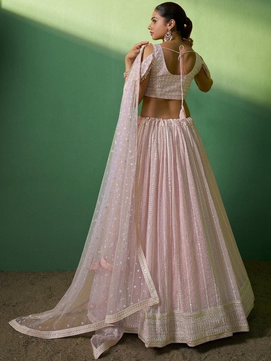 Pink Sequins Georgette Engagement Wear Lehenga Choli
