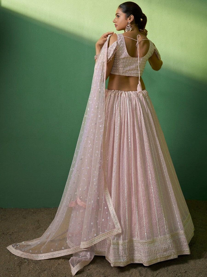 Pink Sequins Georgette Engagement Wear Lehenga Choli