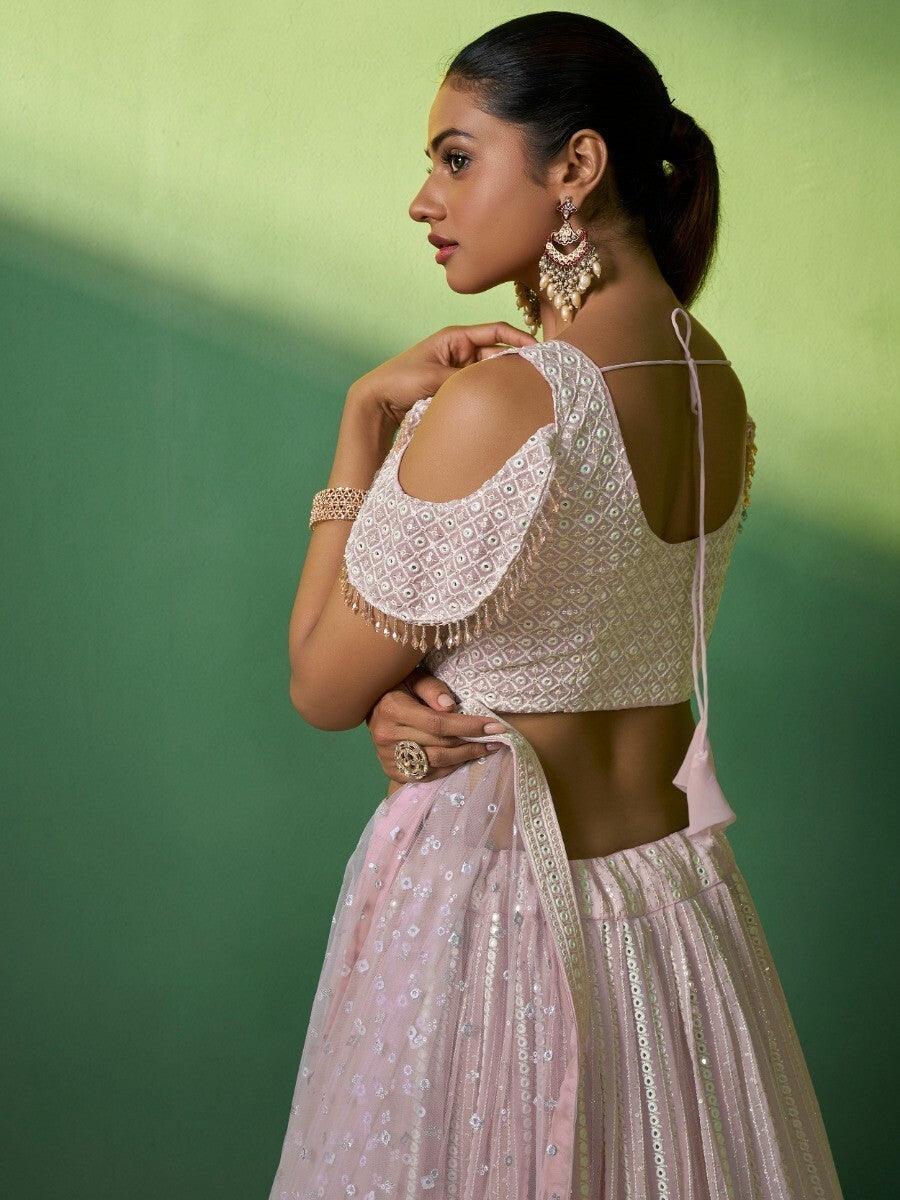 Pink Sequins Georgette Engagement Wear Lehenga Choli