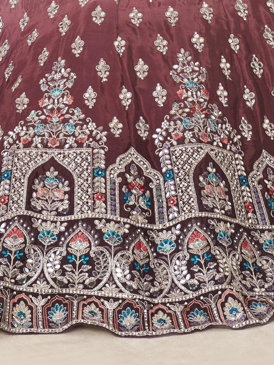 Maroon Thread Work Satin Engagement Wear Lehenga Choli