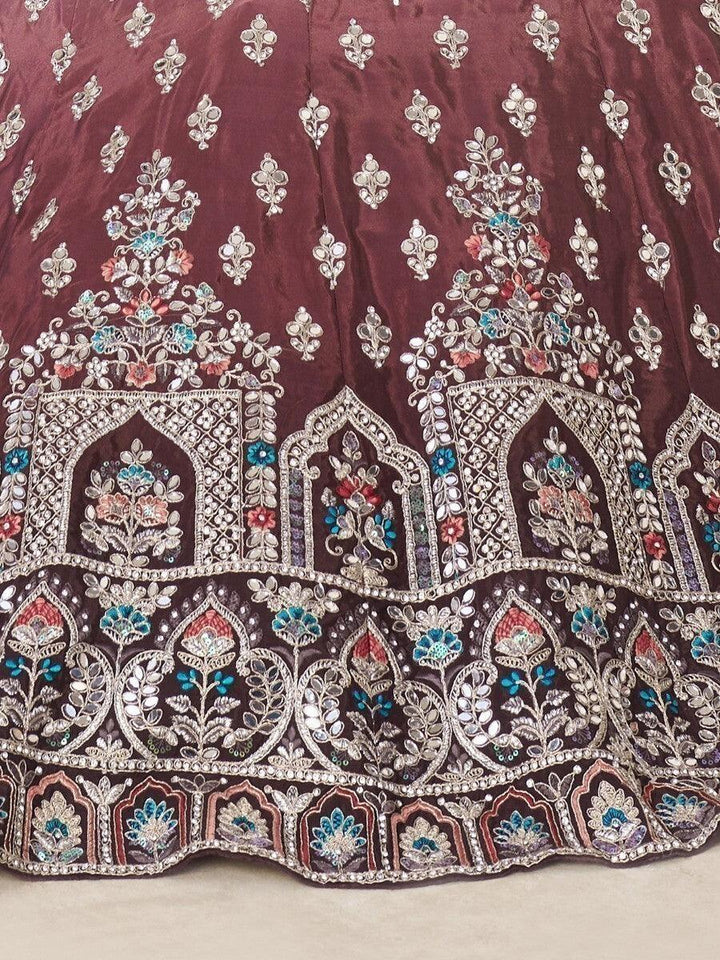 Maroon Thread Work Satin Engagement Wear Lehenga Choli