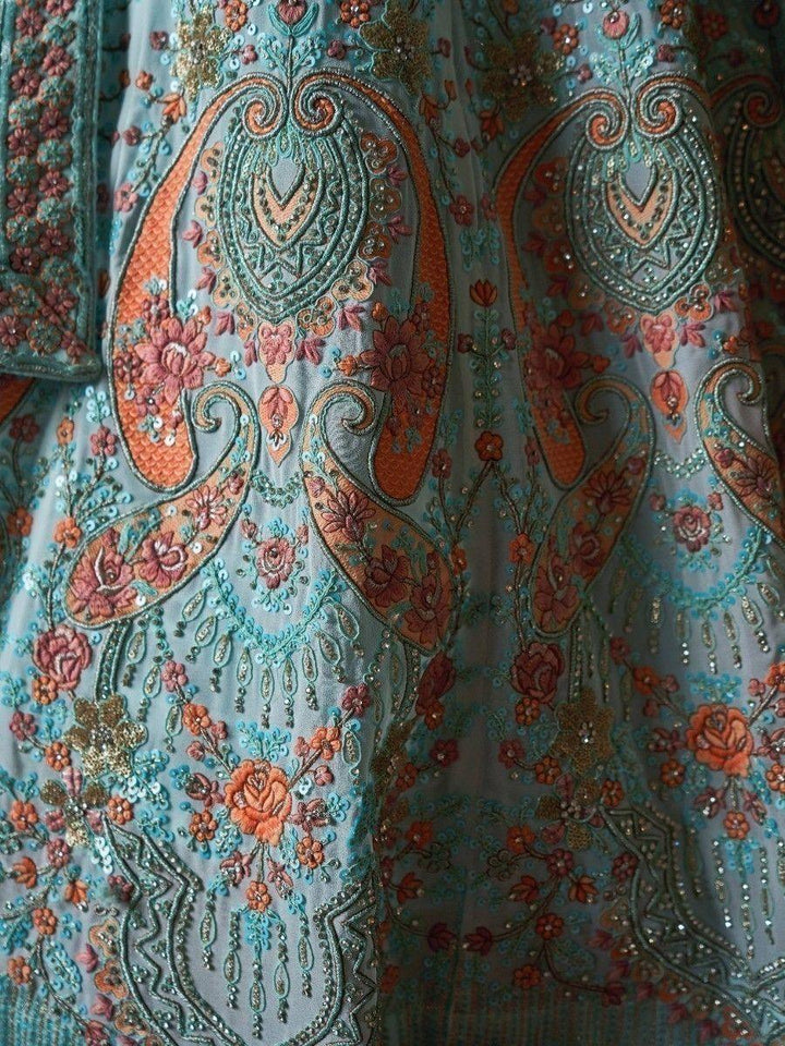 Alluring Turquoise Embroidered Georgette Wedding Lehenga Choli