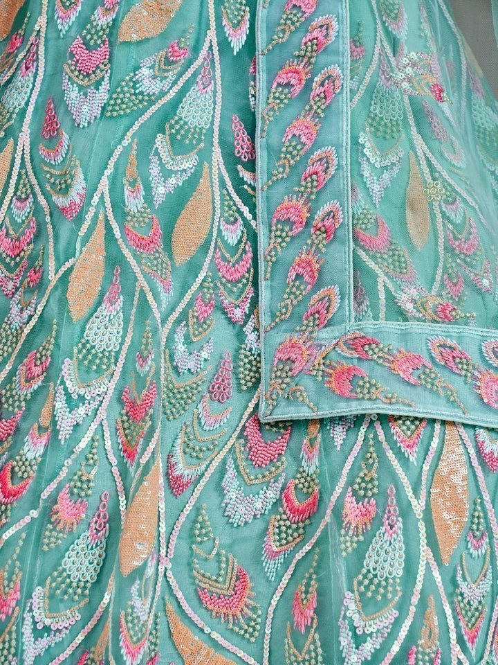 Charming Turquoise Sequin Soft Net Lehenga Choli With Dupatta