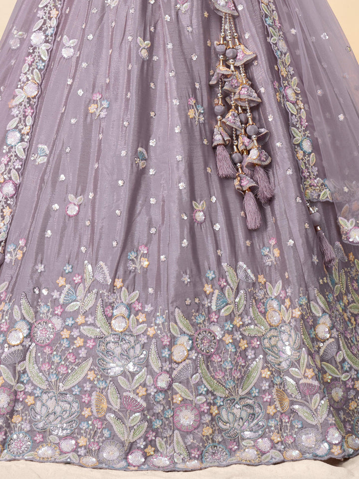 Mauve Sequins Chiffon Designer Lehenga Choli With Dupatta