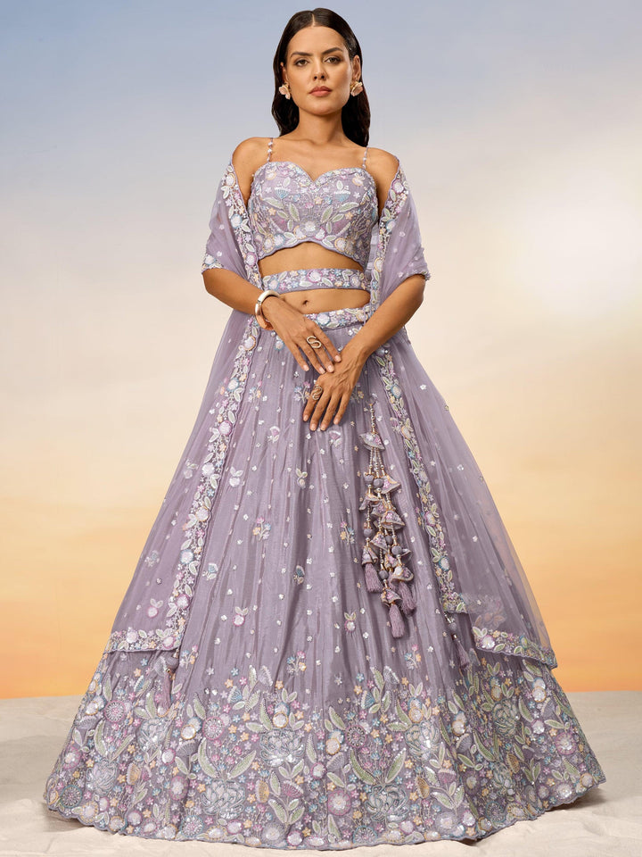 Mauve Sequins Chiffon Designer Lehenga Choli With Dupatta