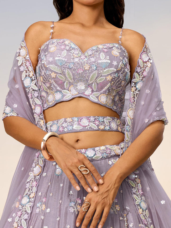 Mauve Sequins Chiffon Designer Lehenga Choli With Dupatta