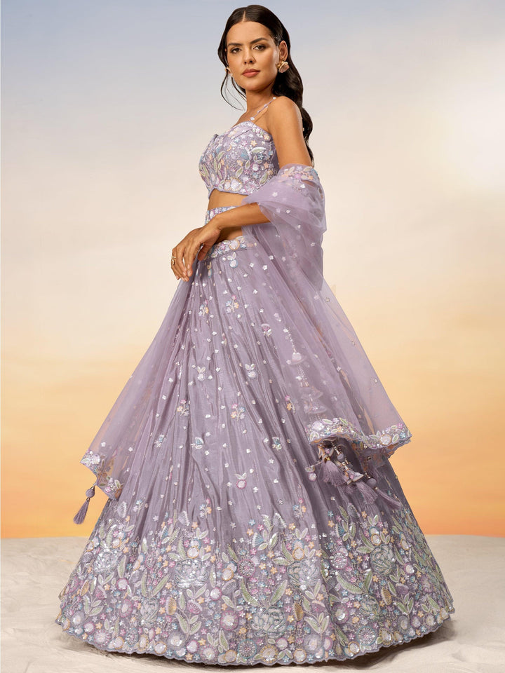Mauve Sequins Chiffon Designer Lehenga Choli With Dupatta