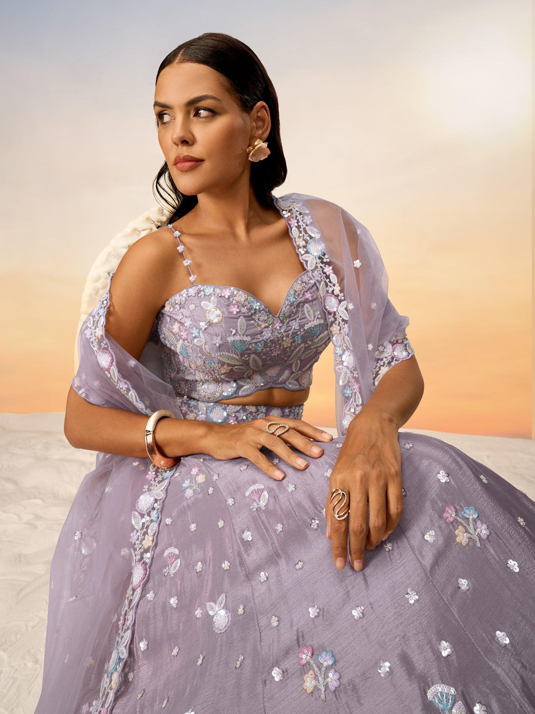 Mauve Sequins Chiffon Designer Lehenga Choli With Dupatta