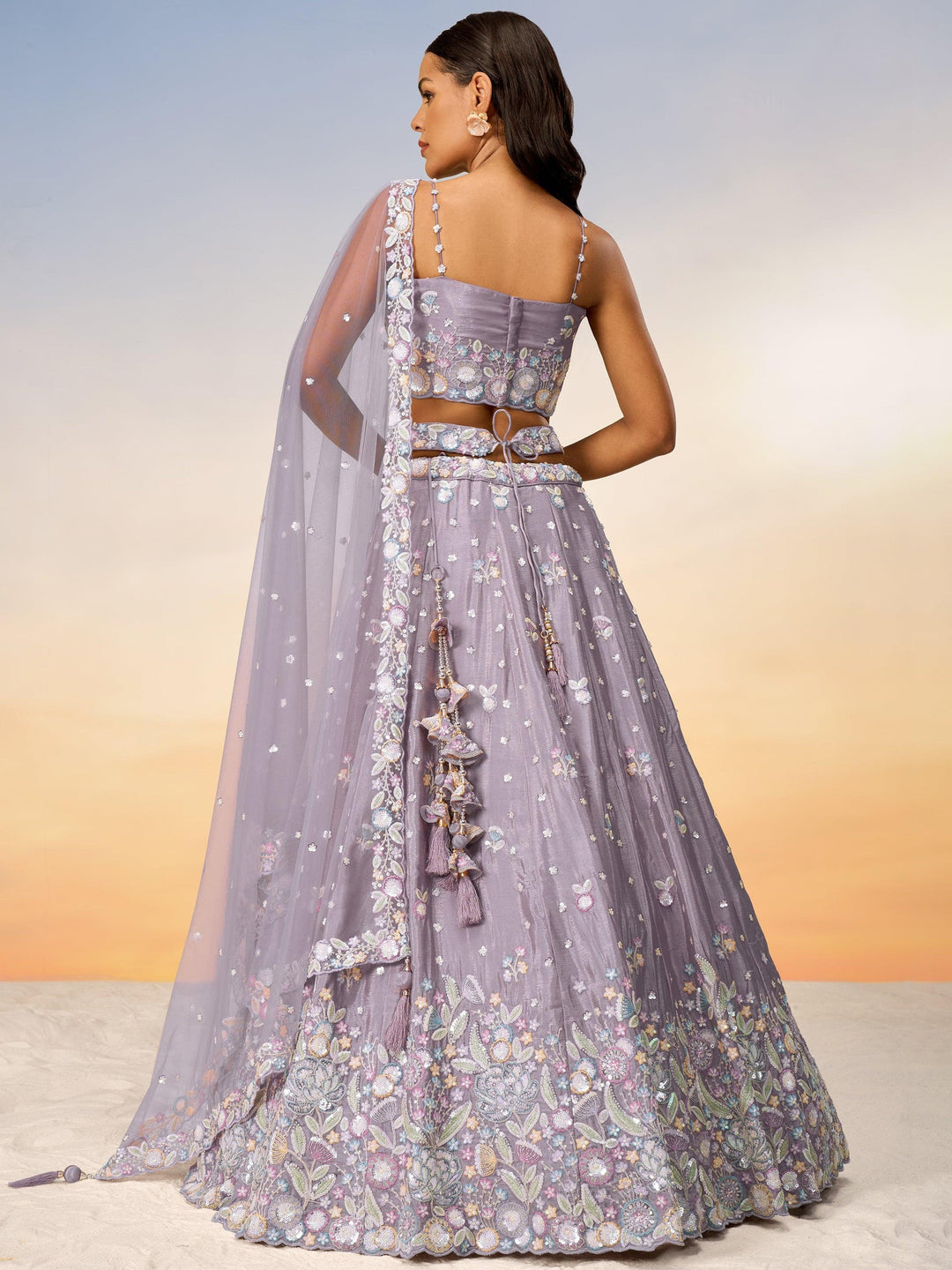 Mauve Sequins Chiffon Designer Lehenga Choli With Dupatta