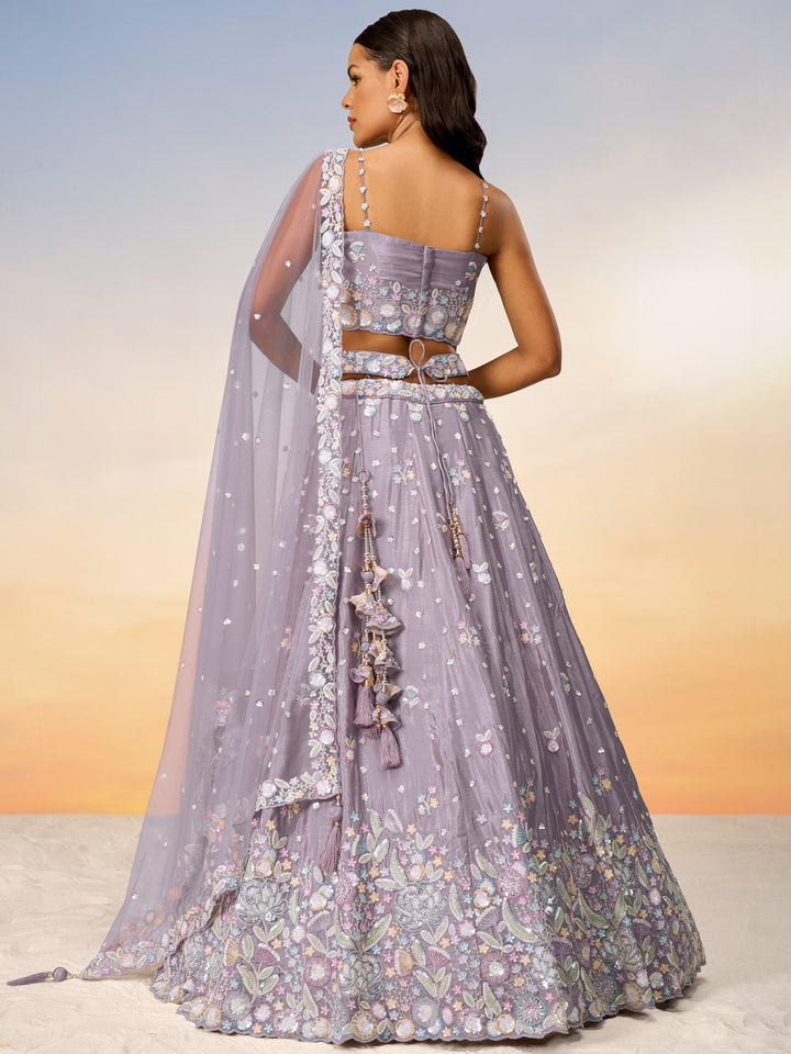 Mauve Sequins Chiffon Designer Lehenga Choli With Dupatta