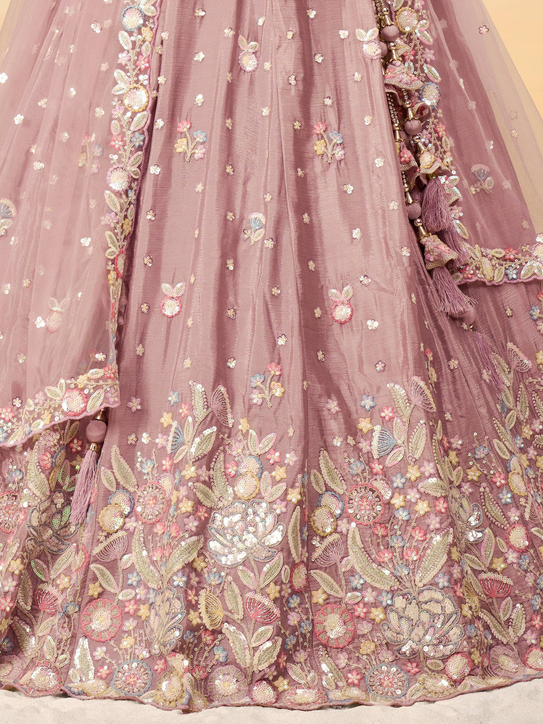 Pink Embroidered Chiffon Reception Wear Lehenga Choli