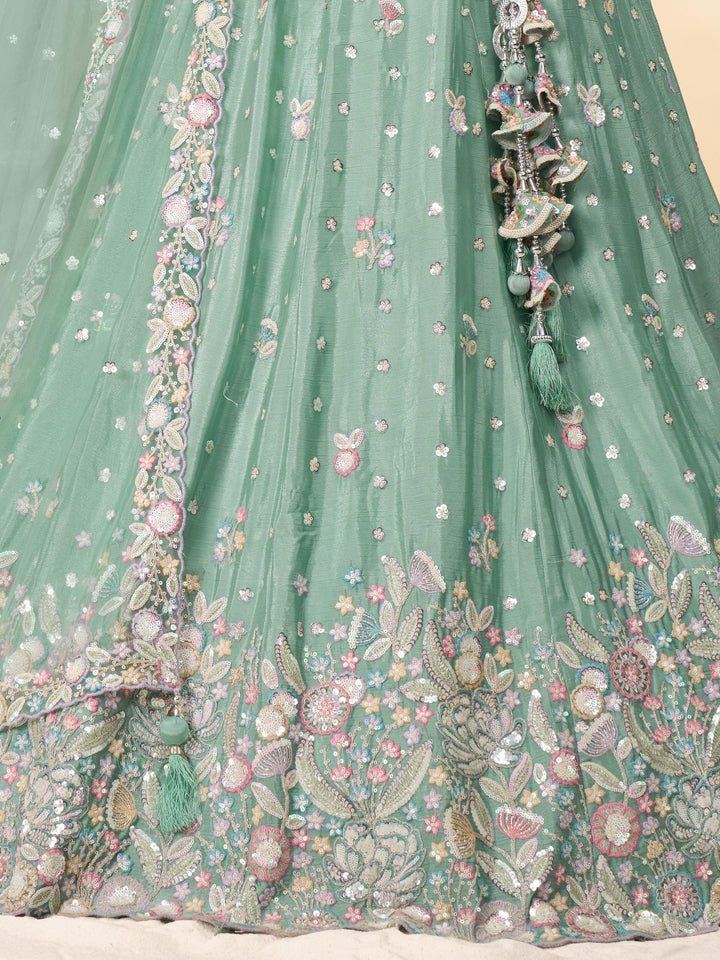 Sea Green Sequins Chiffon Engagement Wear Lehenga Choli