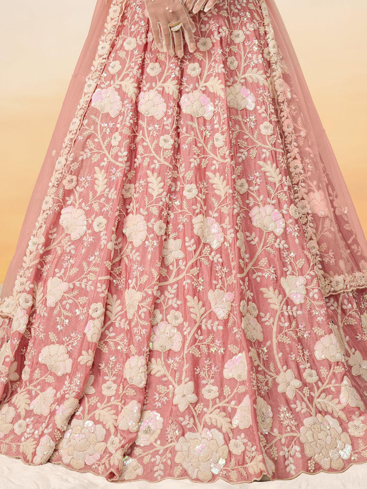 Peach Sequins Georgette Designer Lehenga Choli