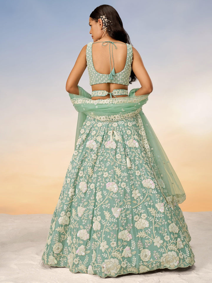 Sea Green Sequins Georgette Engagement Wear Lehenga Choli