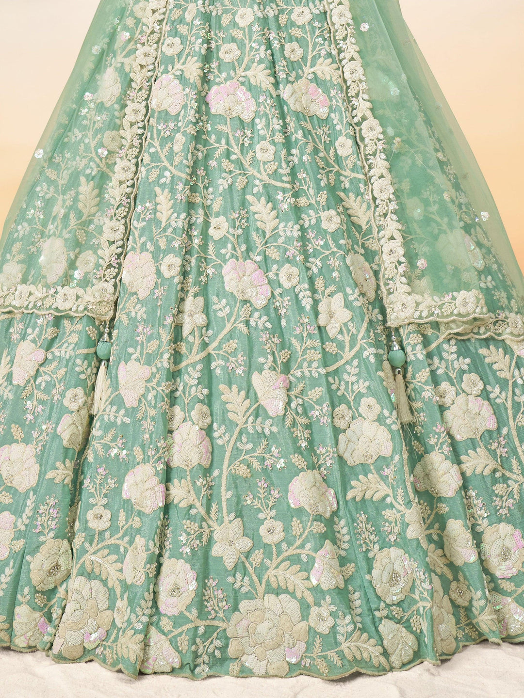 Sea Green Sequins Georgette Engagement Wear Lehenga Choli