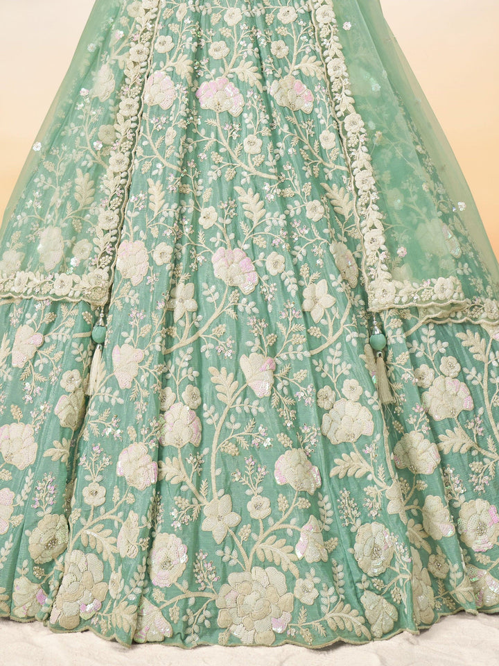 Sea Green Sequins Georgette Engagement Wear Lehenga Choli