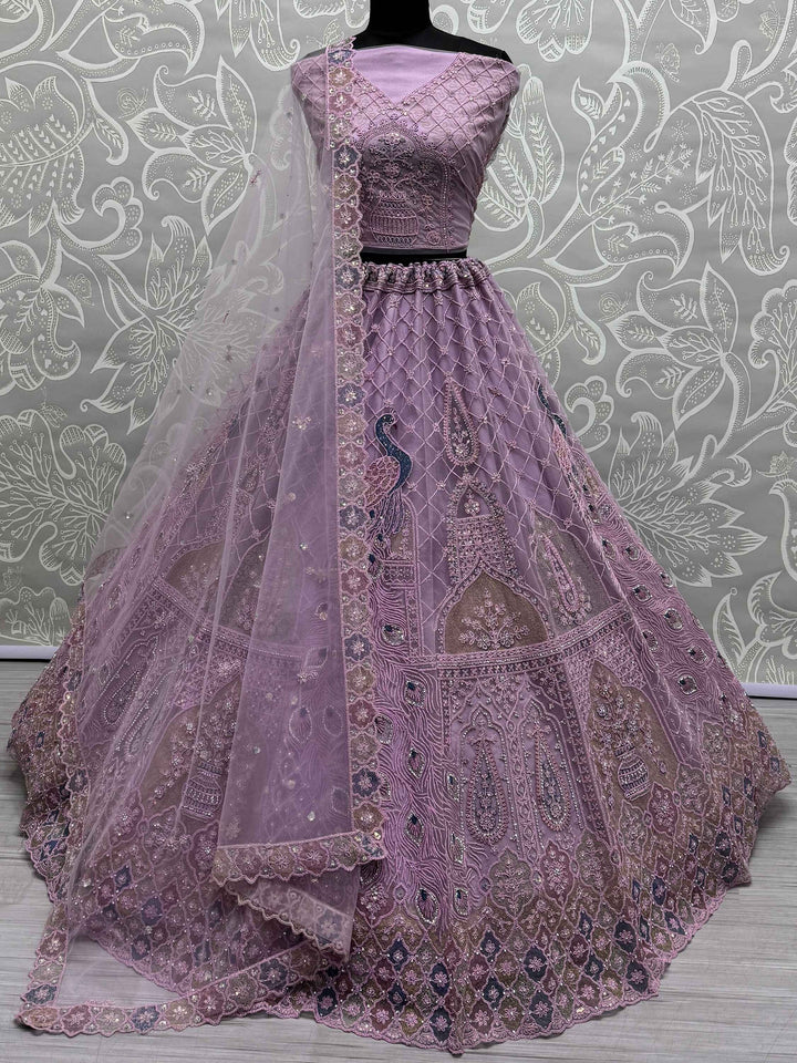 Purple Multi-Thread Work Net Designer Lehenga Choli