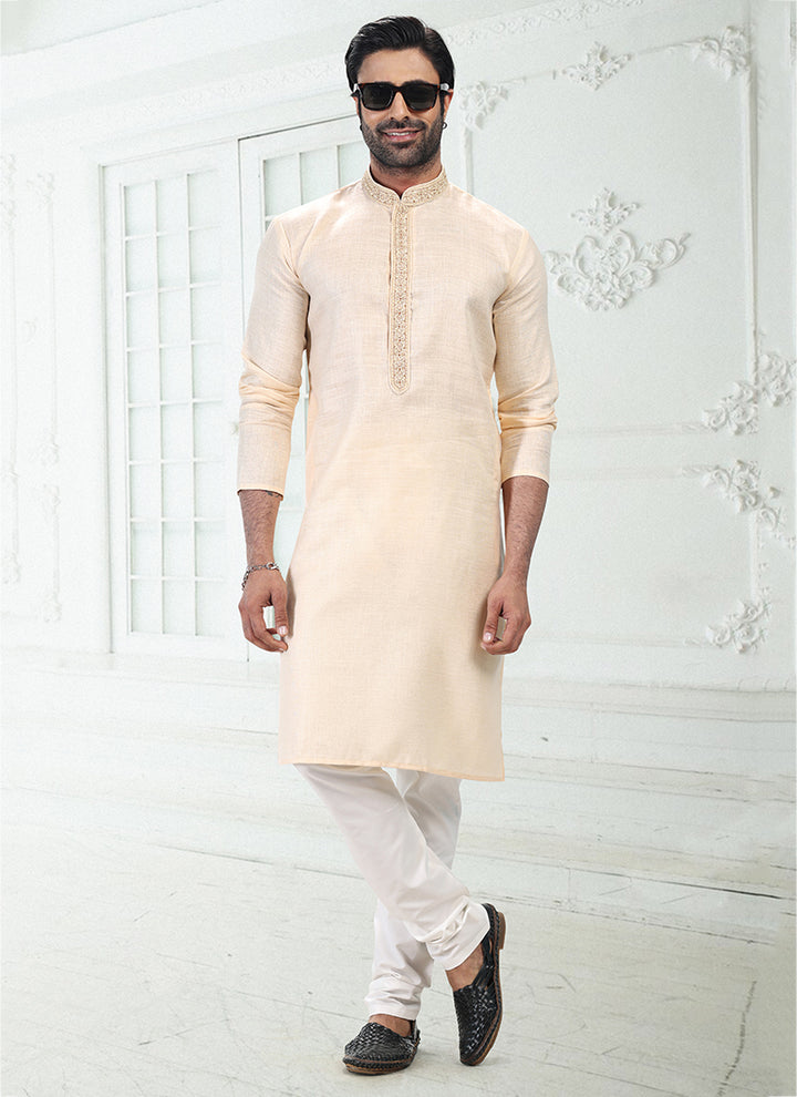 BAIGE Linen Cotton Traditional Wear Thread Work Kurta Pajama