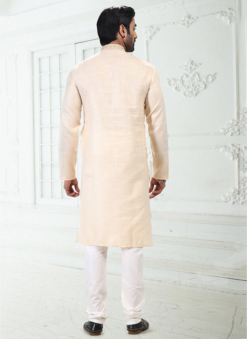 BAIGE Linen Cotton Traditional Wear Thread Work Kurta Pajama