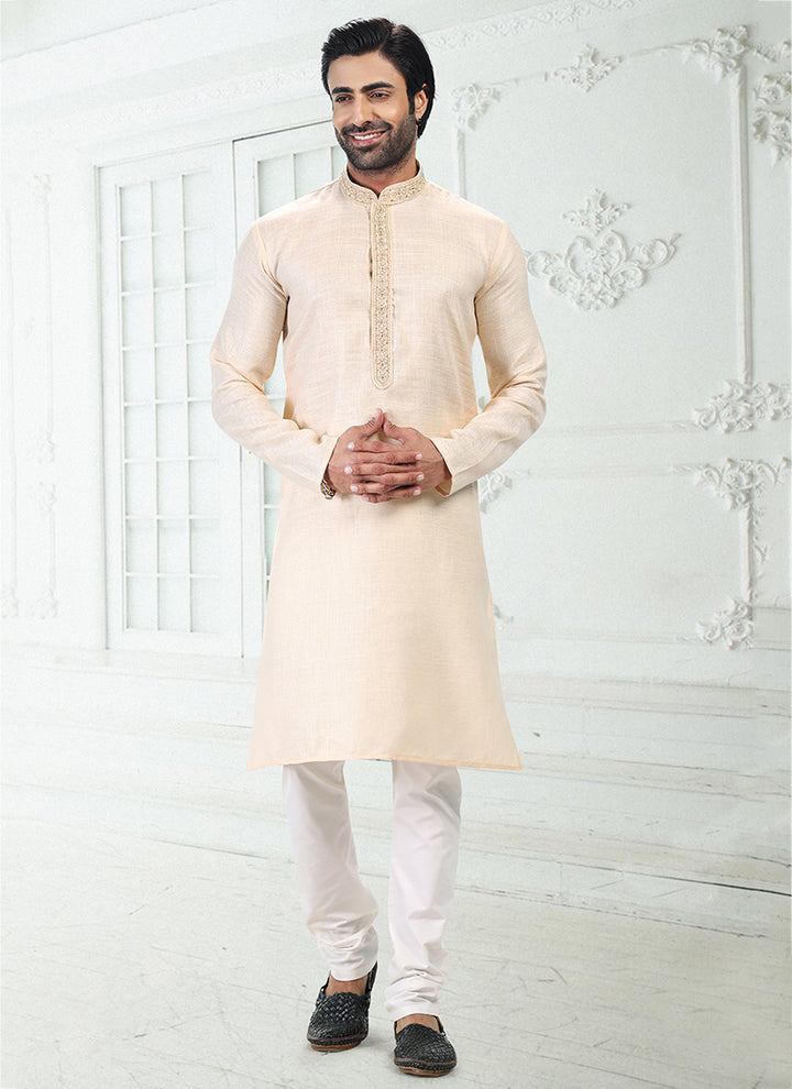 BAIGE Linen Cotton Traditional Wear Thread Work Kurta Pajama