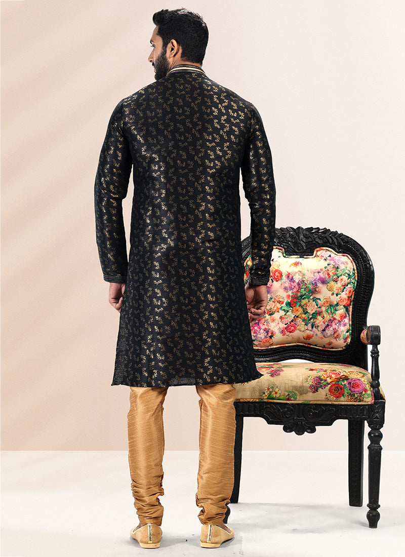 BLACK Banarasi Silk Festival Wear Jacquard Kurta Pajama