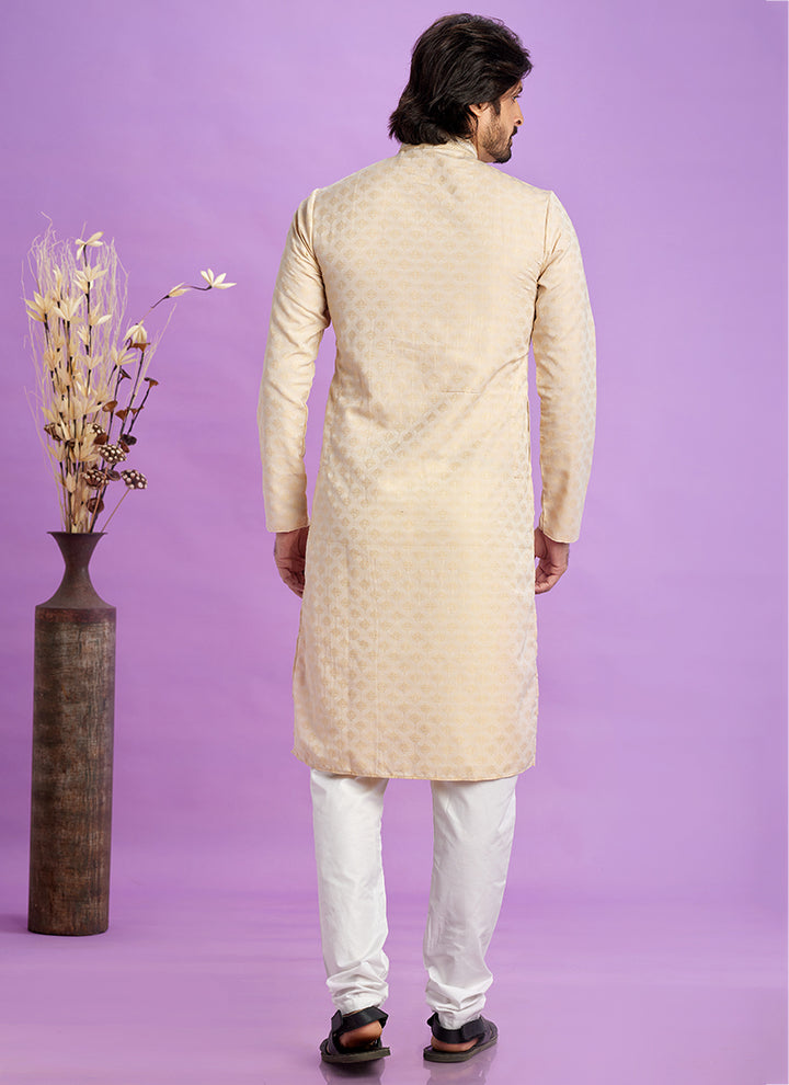 Art Silk Beige Festival Wear Jacquard Kurta Pajama