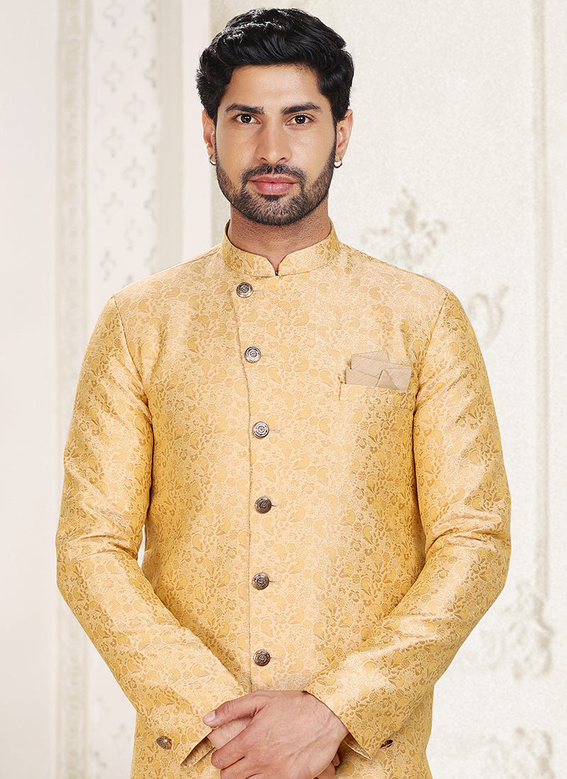 Beige Banarasi Jacquard Festival Wear Weaving Indo Western