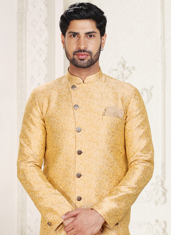 Beige Banarasi Jacquard Festival Wear Weaving Indo Western