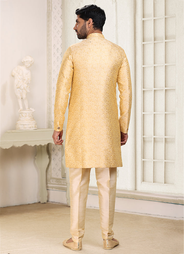 Beige Banarasi Jacquard Festival Wear Weaving Indo Western