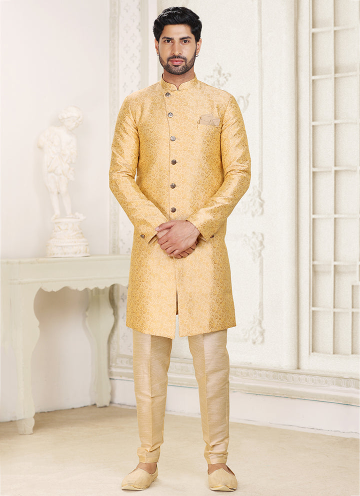 Beige Banarasi Jacquard Festival Wear Weaving Indo Western