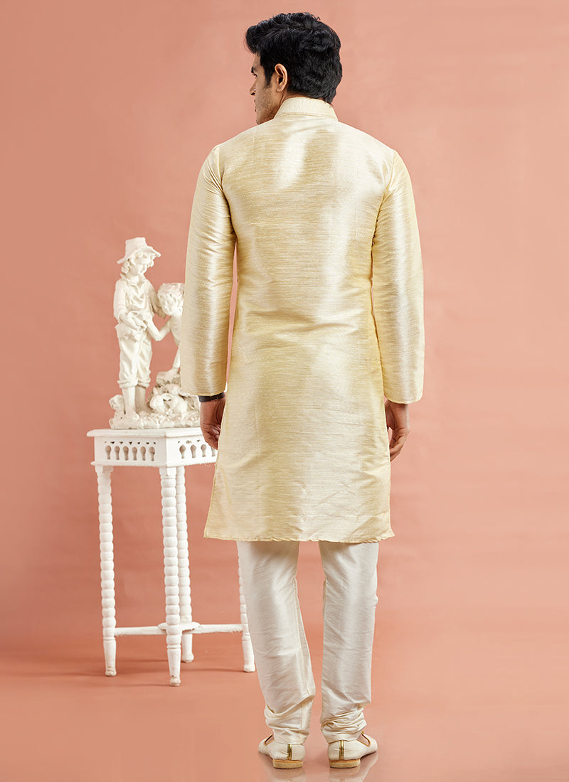 Banarasi Art Silk Beige Festival Wear Machine Work Readymade Kurta Pajama