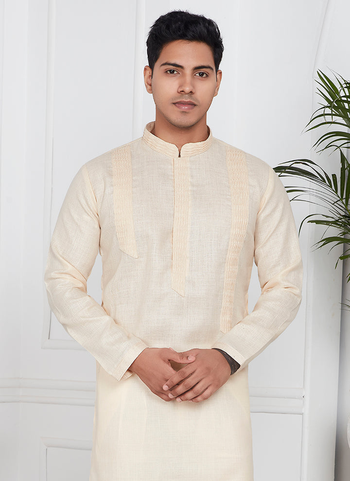Linen Cotton Beige Festival Wear Pintux Kurta Pajama