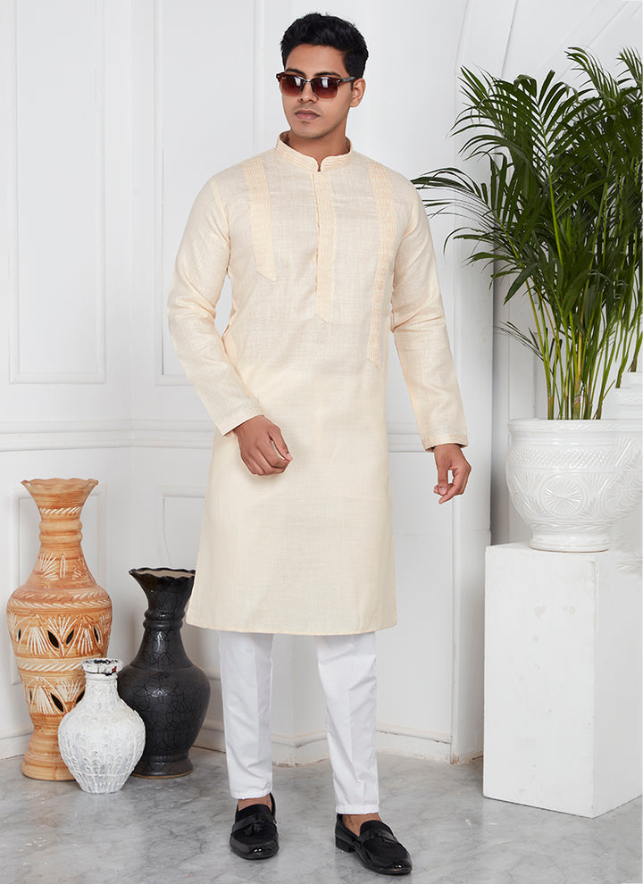 Linen Cotton Beige Festival Wear Pintux Kurta Pajama