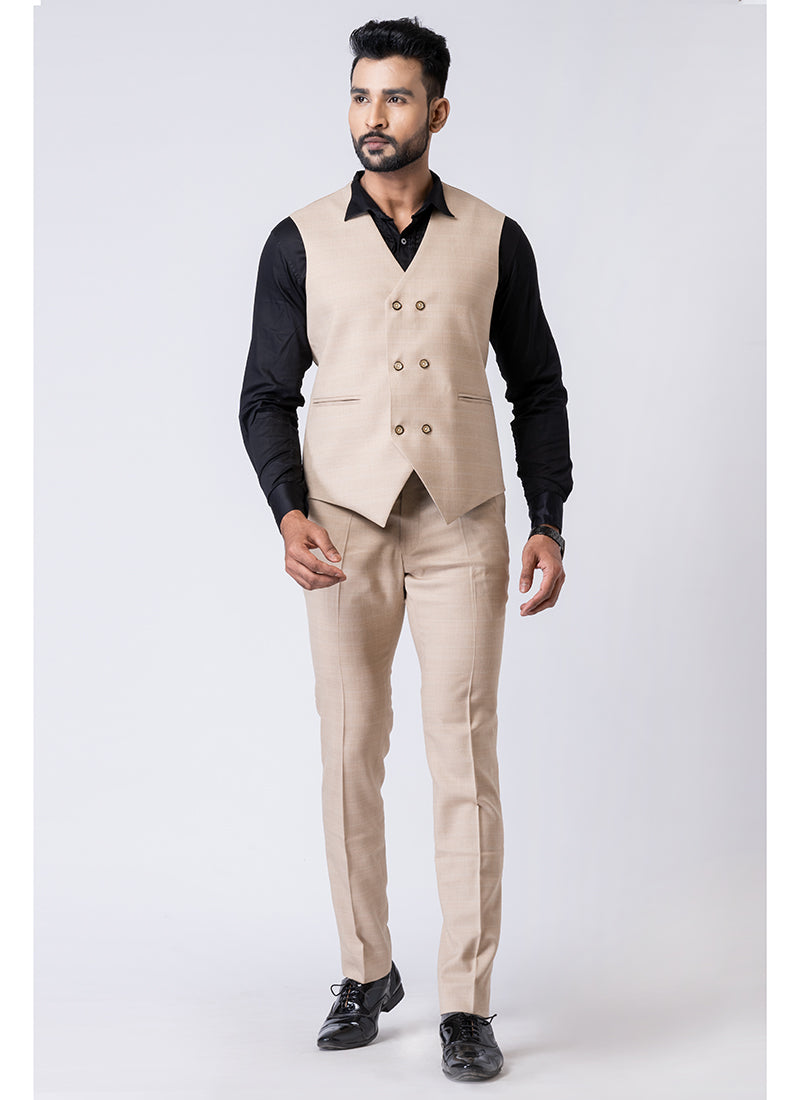 Polyster Mix Beige Ceremonial Wear Stylish Tuxedo Suit