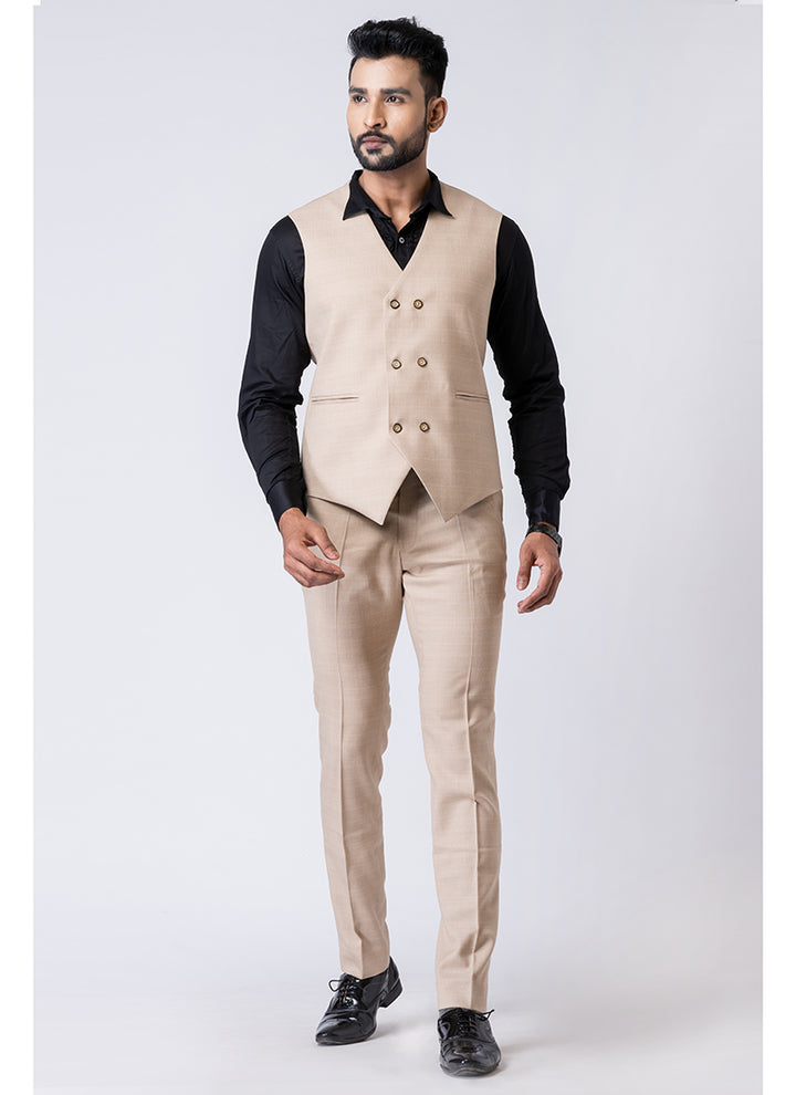 Polyster Mix Beige Ceremonial Wear Stylish Tuxedo Suit