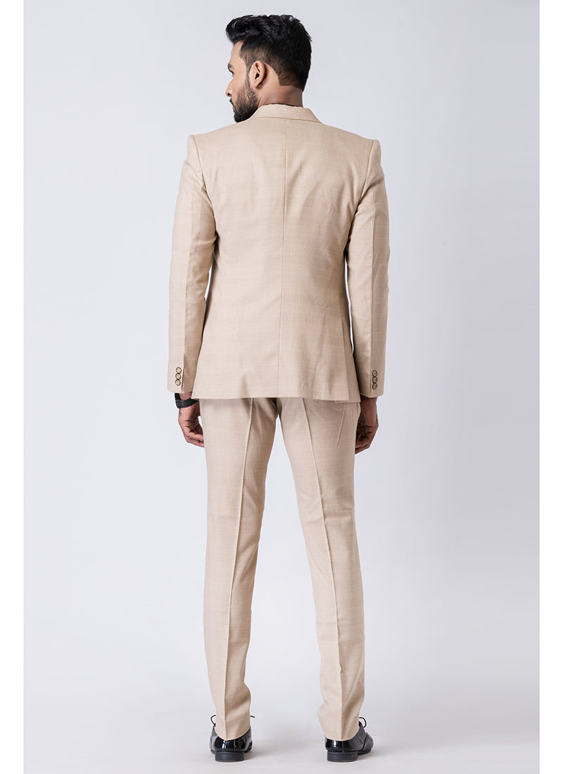 Polyster Mix Beige Ceremonial Wear Stylish Tuxedo Suit