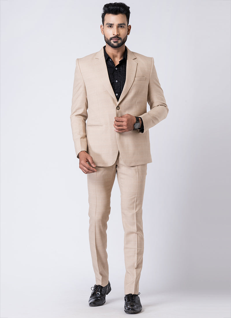 Polyster Tr Beige Party Wear Formal Blazer With Trouser