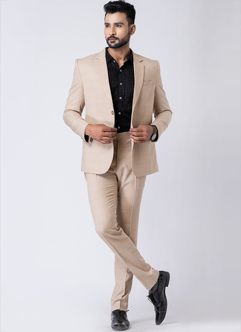 Polyster Tr Beige Party Wear Formal Blazer With Trouser