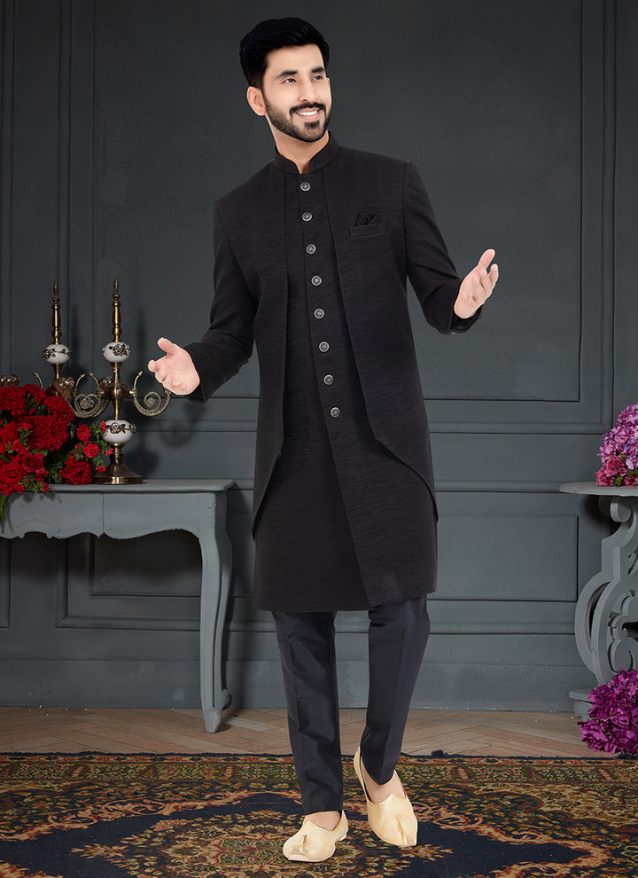 Black  Jecquard Traditional Wear Weaving Italian Indo Western