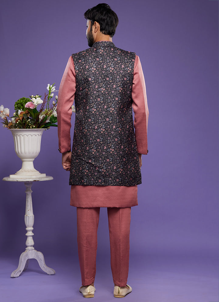 Black Art Banarasi Silk Festival Wear Digital Printed Kurta Pajama With Jacket