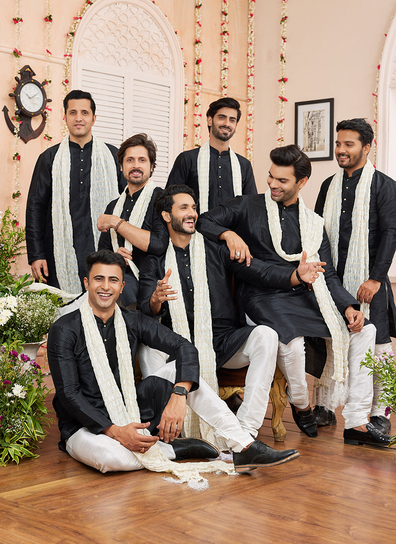 Art Silk Black Festival Wear Plain Readymade Kurta Pajama