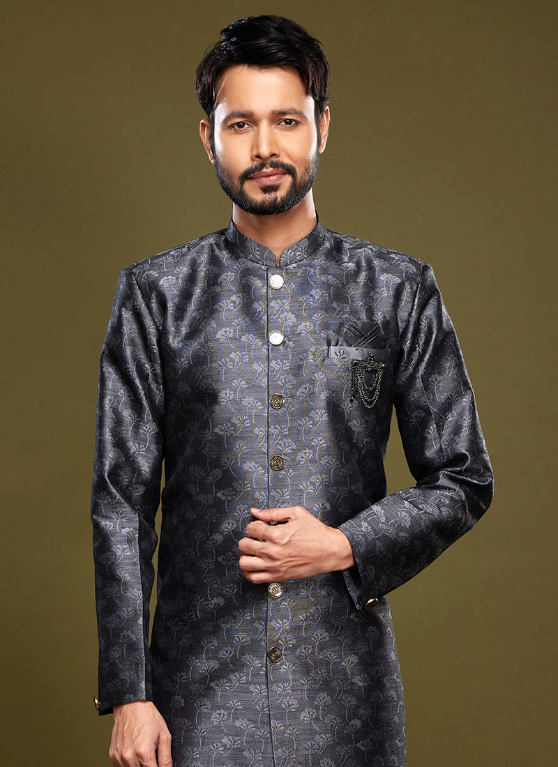 Black Banarasi Jacquard Festival Wear Weaving Indo Western