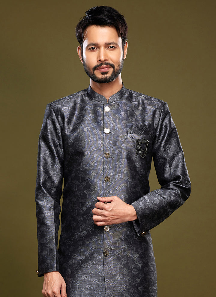 Black Banarasi Jacquard Festival Wear Weaving Indo Western