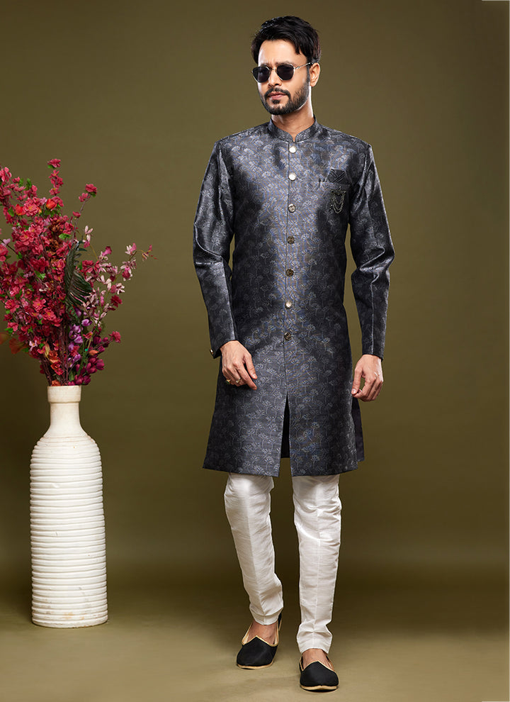 Black Banarasi Jacquard Festival Wear Weaving Indo Western