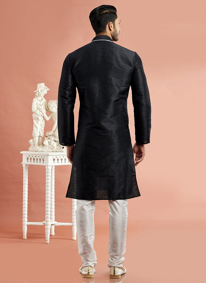 Banarasi Art Silk Black Festival Wear Machine Work Readymade Kurta Pajama