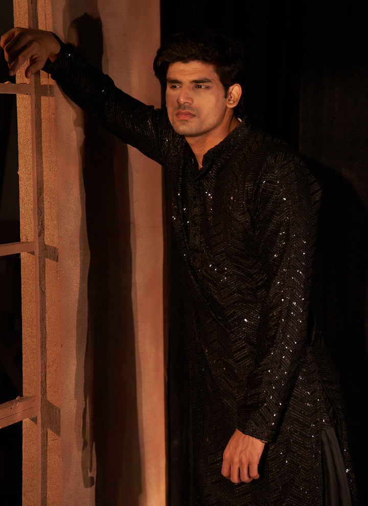 Cotton Black Eid Wear Embroidery Work Readymade Kurta Pajama