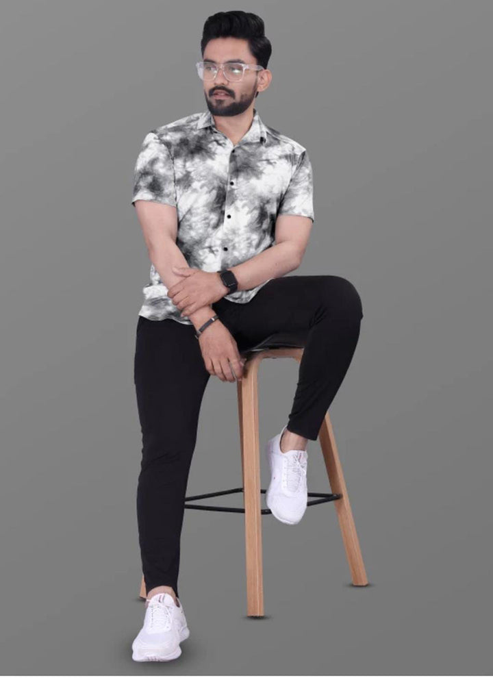 Cotton Lycra Black Casual Wear Printed Mens Shirt